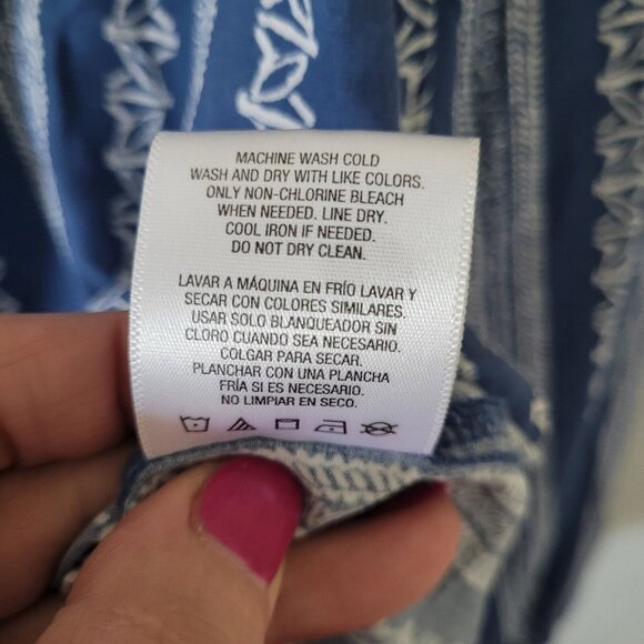 Simply Styled Boho Top Womens Size S Blue Printed Long Sleeve Casual - Picture 10 of 10